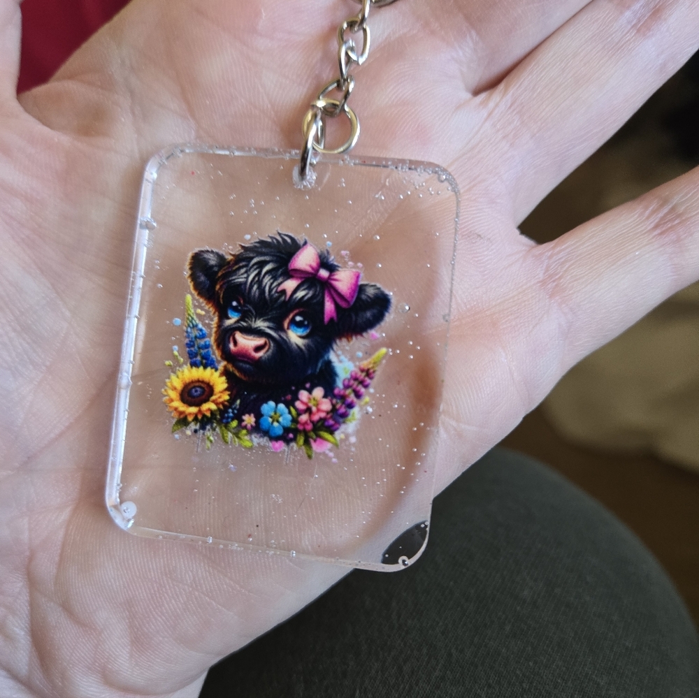 Cute Cow Keychain Hand Crafted Resin - Picture 3 of 5